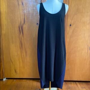 Maeve Black & Navy Blue Textured Pattern Midi Overall Dress Sleeveless Pockets